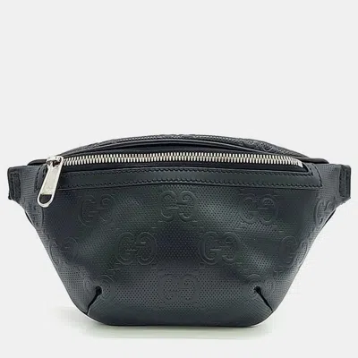 Pre-owned Gucci Black Leather Gg Embossed Belt Bag
