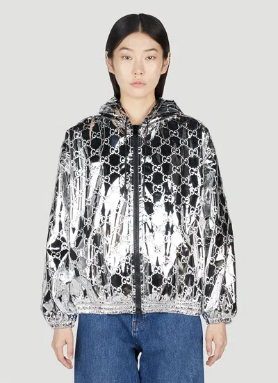 Gucci Women Gg Embossed Bomber Jacket In Silver