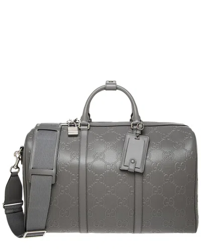 Gucci Gg Embossed Canvas & Leather Duffel Bag In Gray