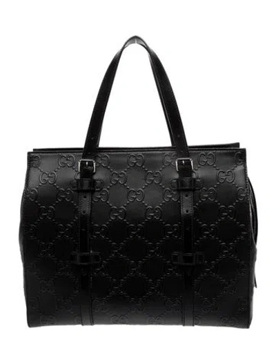 Pre-owned Gucci Gg Embossed Gg Embossed Leather Tote Bag In Black