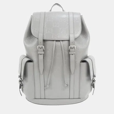 Pre-owned Gucci Gg Embossed Large Grey Leather Backpack Bag