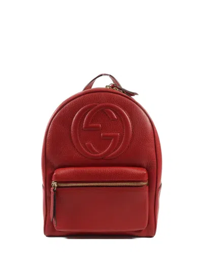 Pre-owned Gucci Gg Embossed Leather Backpack In Red