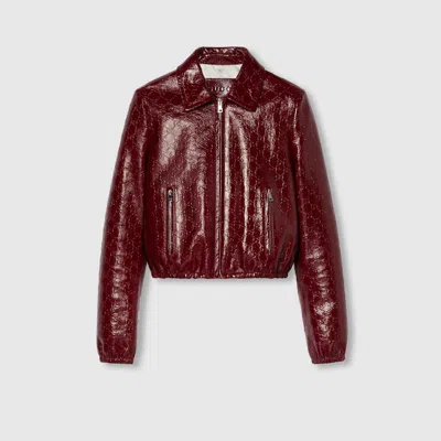 GUCCI GUCCI GG EMBOSSED LEATHER BOMBER JACKET