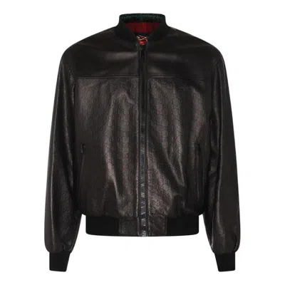 Gucci Gg Embossed Leather Bomber Jacket 'black'