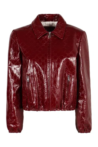 GUCCI GG EMBOSSED LEATHER BOMBER JACKET