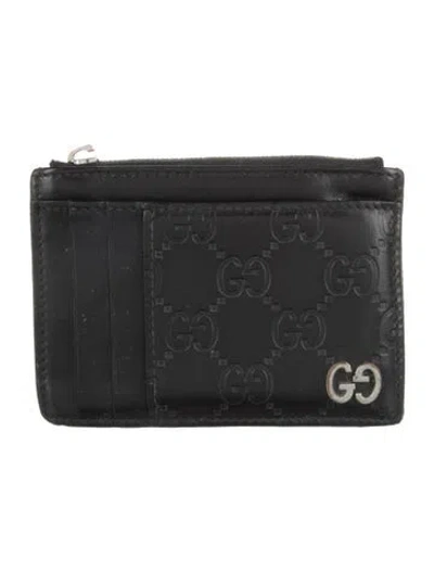 Pre-owned Gucci Gg Embossed Leather Card Holder In Black