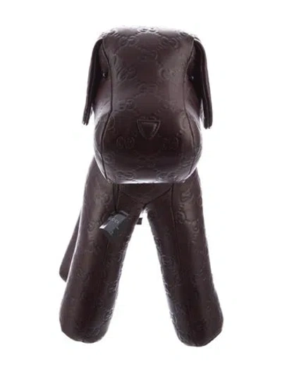 Pre-owned Gucci Gg Embossed Leather Dog Plush W/ Tags In Brown