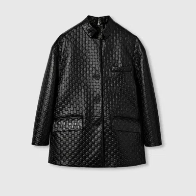Gucci Gg Embossed Leather Jacket In Black