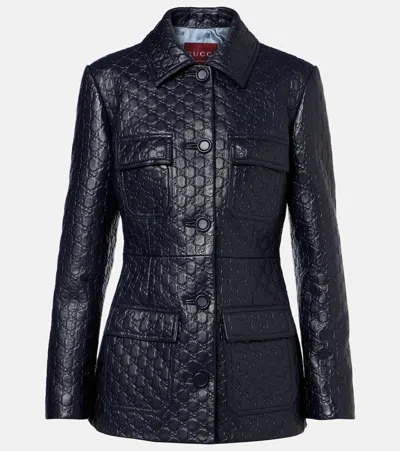 Gucci Gg Embossed Leather Jacket In Black