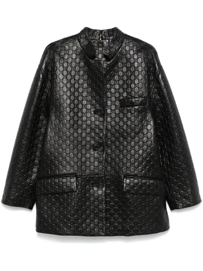 Gucci Gg-embossed Leather Jacket In Black  