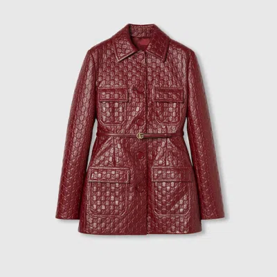 Gucci Gg Embossed Leather Jacket In Burgundy