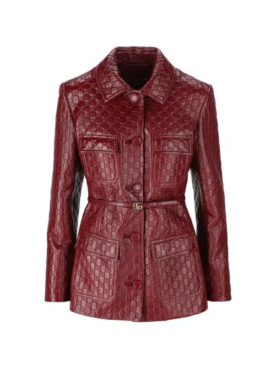 GUCCI GUCCI GG EMBOSSED LEATHER JACKET