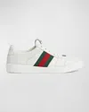 Gucci Leather Sneakers With Lateral Web Band In Great White