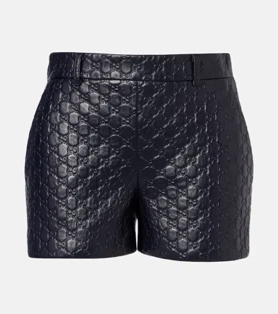 Gucci Gg Embossed Leather Shorts In Blue