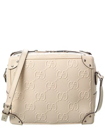Gucci Gg Embossed Leather Shoulder Bag In White