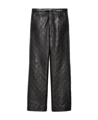 Gucci Gg-embossed Leather Trousers In Black