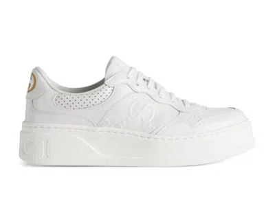 Pre-owned Gucci Gg Embossed Leather (women's) Sneakers In White