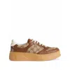 Gucci Textured Leather Sneakers With Branded Chunky Outsole In Brown