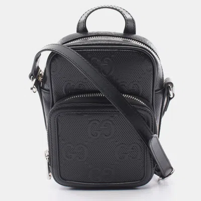 Pre-owned Gucci Gg Embossed Mini Bag Shoulder Bag Leather Black 2way