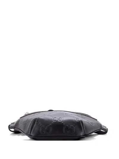 Pre-owned Gucci Gg Embossed Perforated Leather Small Belt Bag In Black