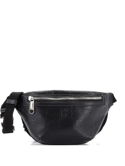 Pre-owned Gucci Gg Embossed Perforated Leather Small Belt Bag In Black