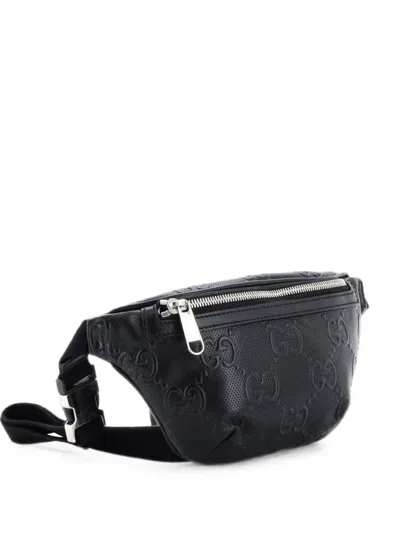 Pre-owned Gucci Gg Embossed Perforated Leather Small Belt Bag In Black