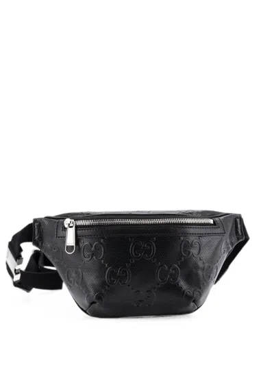Pre-owned Gucci Gg Embossed Perforated Leather Small Belt Bag In Black