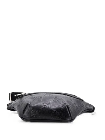 Pre-owned Gucci Gg Embossed Perforated Leather Small Belt Bag In Black