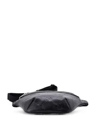 Pre-owned Gucci Gg Embossed Perforated Leather Small Belt Bag In Black