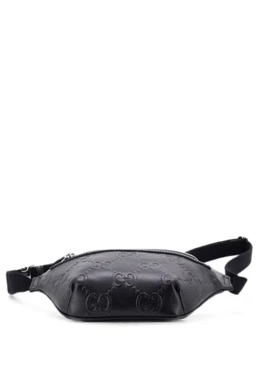 Pre-owned Gucci Gg Embossed Perforated Leather Small Belt Bag In Black