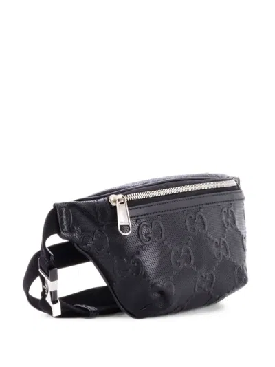 Pre-owned Gucci Gg Embossed Perforated Leather Small Belt Bag In Black