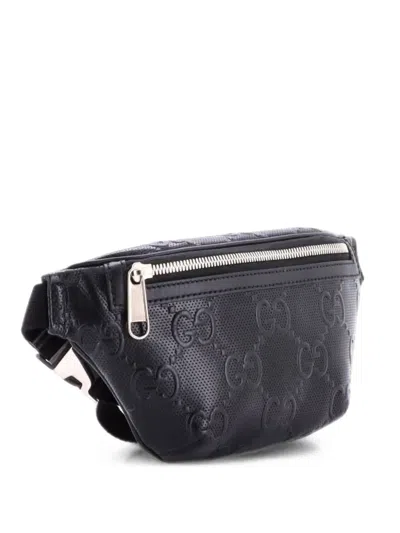 Pre-owned Gucci Gg Embossed Perforated Leather Small Belt Bag In Black