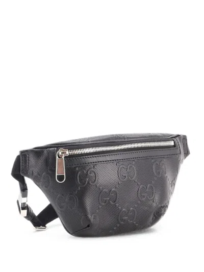 Pre-owned Gucci Gg Embossed Perforated Leather Small Belt Bag In Black