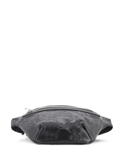 Pre-owned Gucci Gg Embossed Perforated Leather Small Belt Bag In Black