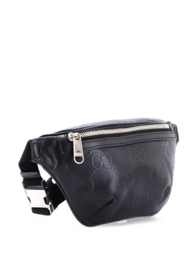 Pre-owned Gucci Gg Embossed Perforated Leather Small Belt Bag In Black