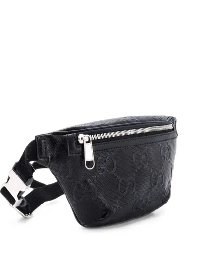 Pre-owned Gucci Gg Embossed Perforated Leather Small Belt Bag In Black