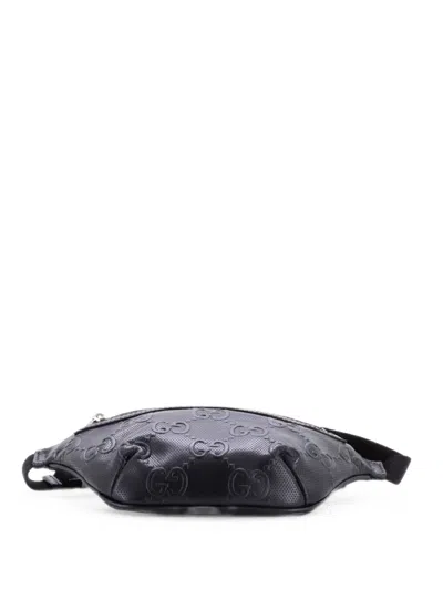 Pre-owned Gucci Gg Embossed Perforated Leather Small Belt Bag In Black