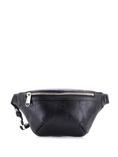 Pre-owned Gucci Gg Embossed Perforated Leather Small Belt Bag In Black