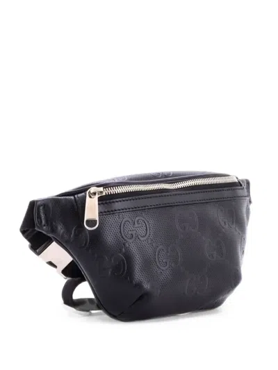 Pre-owned Gucci Gg Embossed Perforated Leather Small Belt Bag In Black