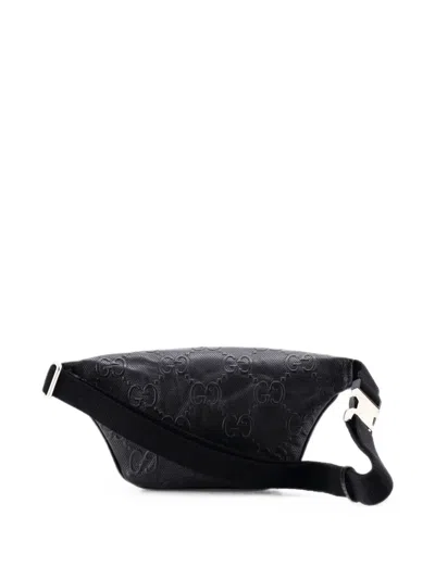 Pre-owned Gucci Gg Embossed Perforated Leather Small Belt Bag In Black