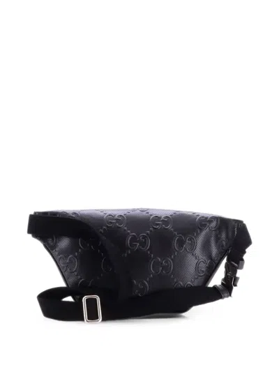 Pre-owned Gucci Gg Embossed Perforated Leather Small Belt Bag In Black