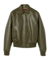 Gucci Embossed Gg Leather Bomber Jacket In Green