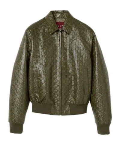 GUCCI EMBOSSED GG LEATHER BOMBER JACKET
