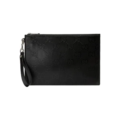 Pre-owned Gucci Gg Embossed Pouch 'black' | Men's Size Onesize