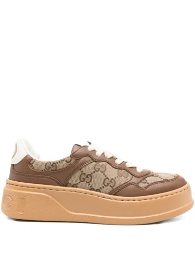 Pre-owned Gucci Gg Embossed Sneakers In Brown