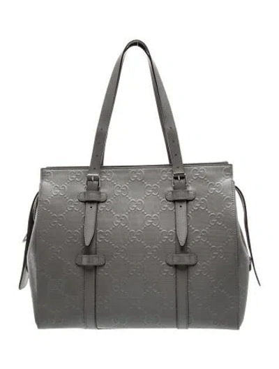 Pre-owned Gucci Gg Embossed Tote In Gray