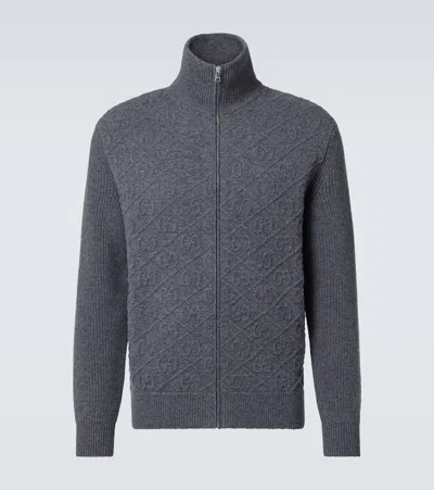 Gucci Gg Embossed Wool Cardigan In Grey
