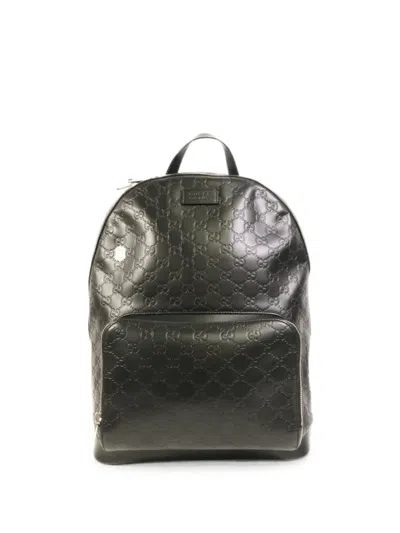 Pre-owned Gucci Gg Embossed-leather Backpack In Black