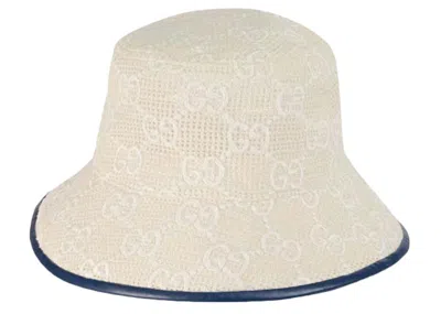 Pre-owned Gucci Gg Embroidered Bucket Hat In White