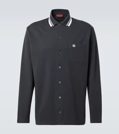 Gucci Dark Grey Embroidered Cotton Piquet Polo Shirt